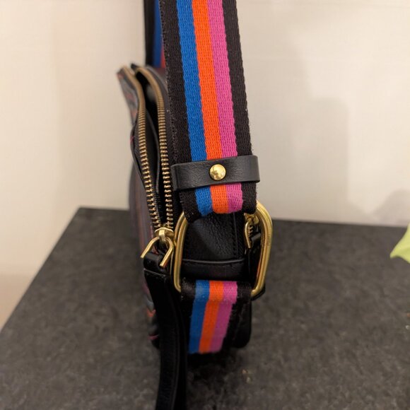 Fossil Elle Quilted Black blue pink Lips Leather Crossbody - Picture 12 of 12